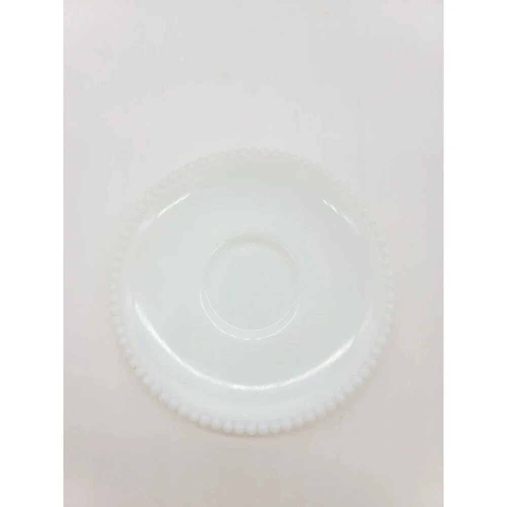 Vintage Westmoreland Milk Glass Beaded Edge Tea Cup Saucer 5.5